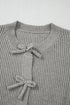 Ribbed Knit Bow Front Buttoned Cardigan